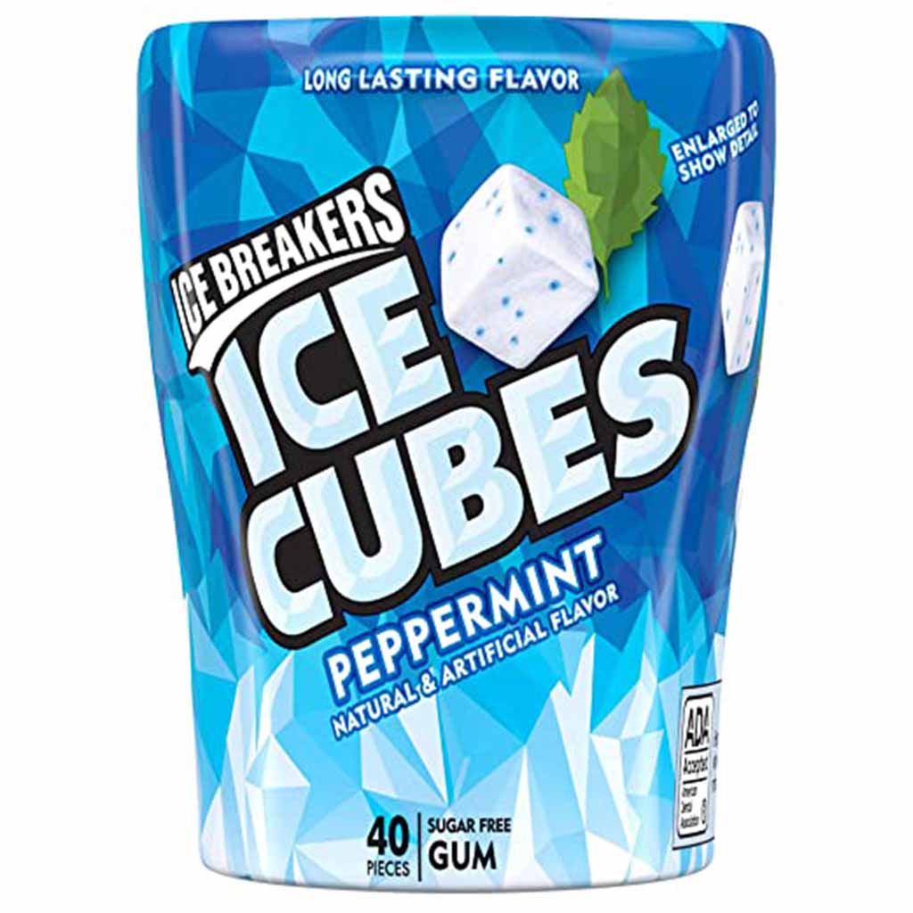 ICE BREAKERS ICE CUBES Peppermint Sugar Free Chewing Gum-40pcs